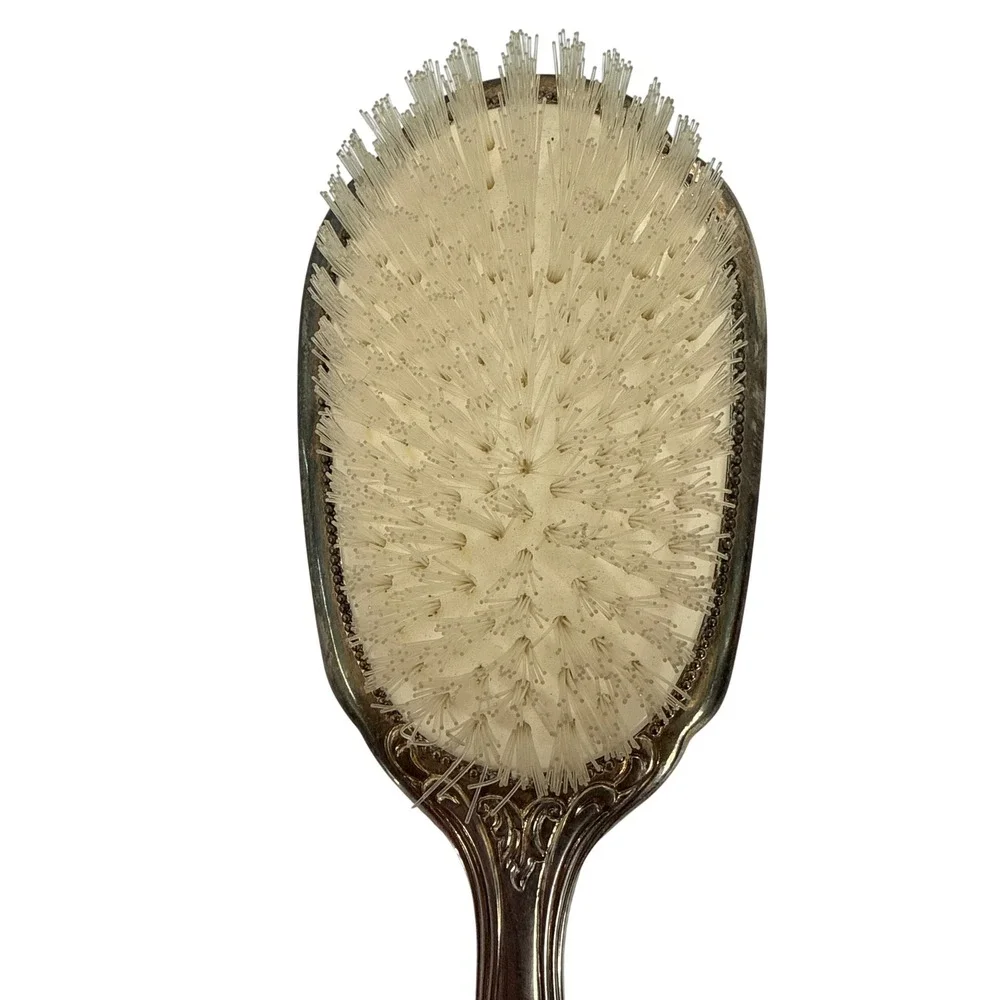 Vintage Vanity Set Women Silver Plated Floral Repousse Mirror Brush Comb 3pc